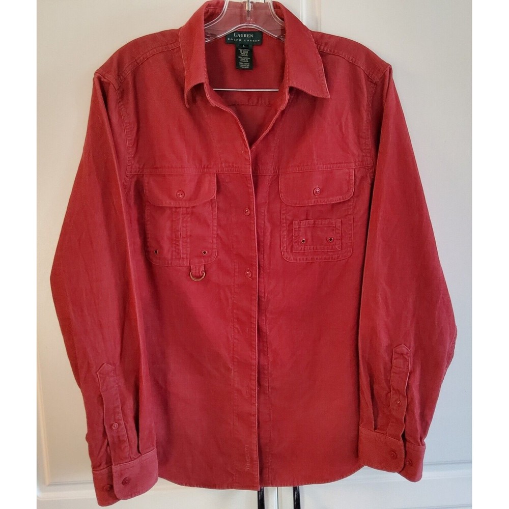 Lauren Ralph Lauren Corduroy Shacket Women's Shirt Size Large Burgundy